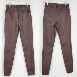 Free People Faux Leather Skinny High Rise Pants Brown Zip Fly Size 26